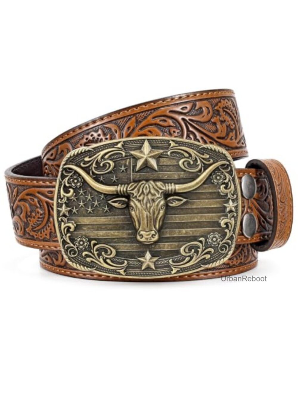 Western Cowboy Belt for Men Women Embossed Leather Belt with Detachable Buckle